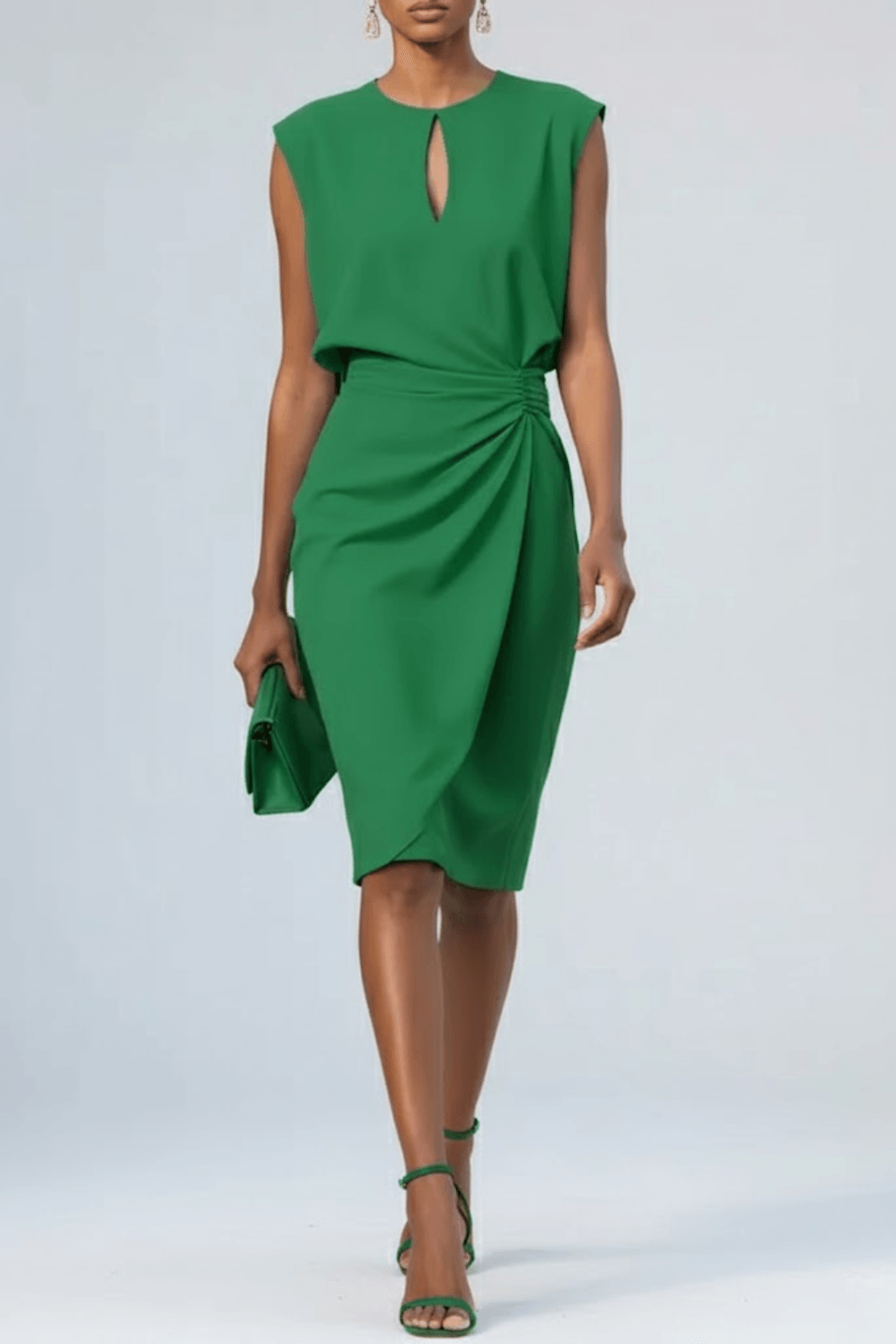 Cocktailkleid Damen Midi | Hochzeitsgast Kleid Damen Schlüsselloch | Festkleid Damen Gerafft Schlank
