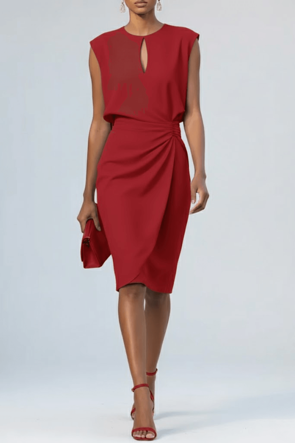 Cocktailkleid Damen Midi | Hochzeitsgast Kleid Damen Schlüsselloch | Festkleid Damen Gerafft Schlank