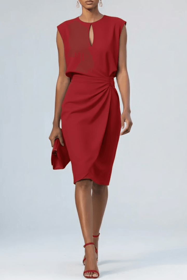 Cocktailkleid Damen Midi | Hochzeitsgast Kleid Damen Schlüsselloch | Festkleid Damen Gerafft Schlank