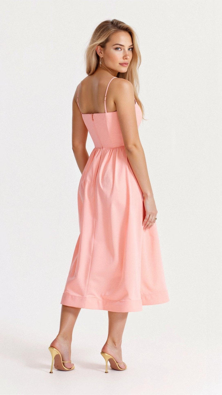 Midikleid Damen Spaghettiträger | Kleid A Linie Damen U-Boot-Ausschnitt | Hochzeitsgast Kleid Damen Gartenparty