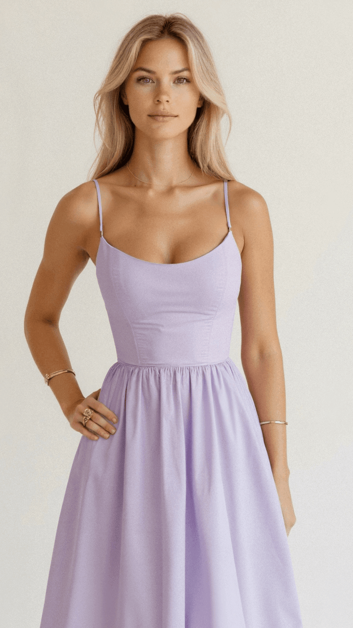 Midikleid Damen Spaghettiträger | Kleid A Linie Damen U-Boot-Ausschnitt | Hochzeitsgast Kleid Damen Gartenparty