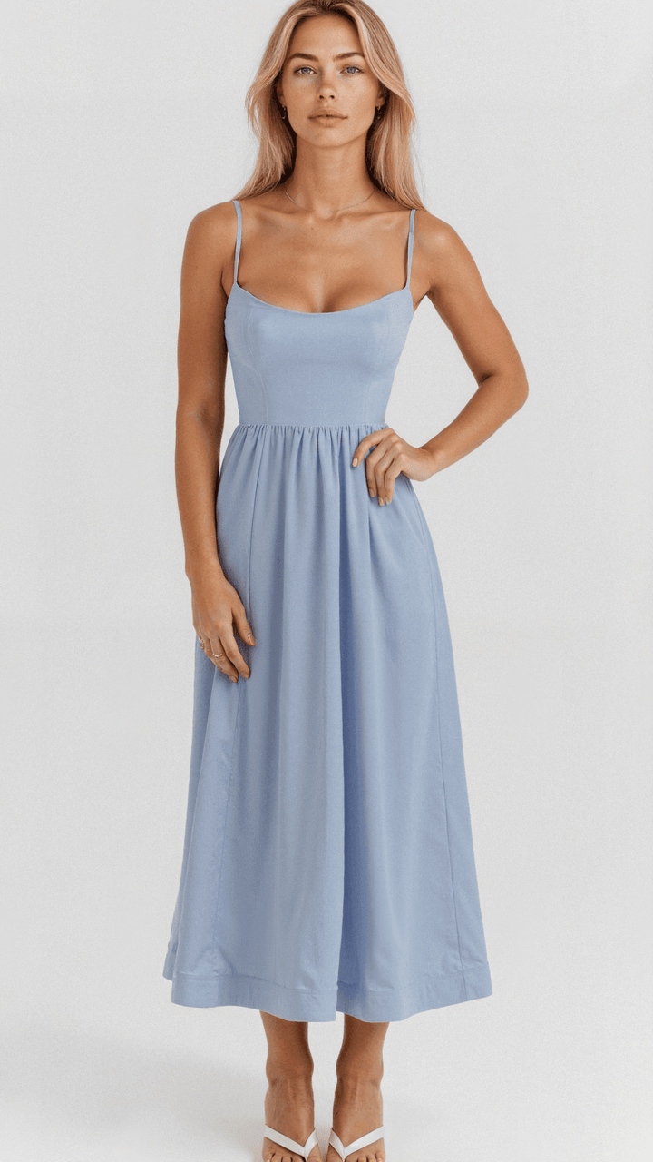 Midikleid Damen Spaghettiträger | Kleid A Linie Damen U-Boot-Ausschnitt | Hochzeitsgast Kleid Damen Gartenparty