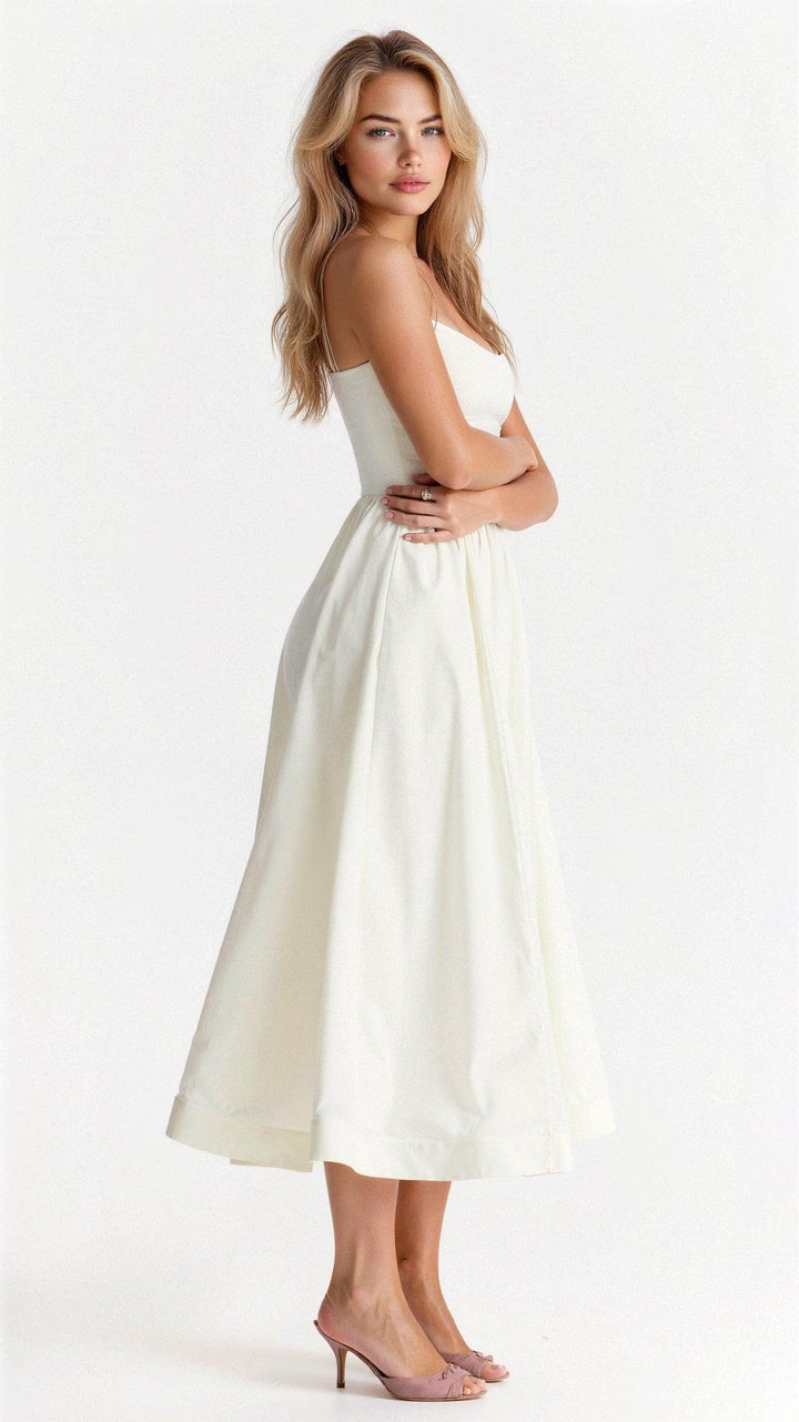 Midikleid Damen Spaghettiträger | Kleid A Linie Damen U-Boot-Ausschnitt | Hochzeitsgast Kleid Damen Gartenparty