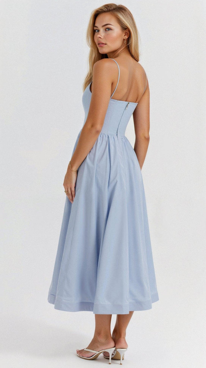 Midikleid Damen Spaghettiträger | Kleid A Linie Damen U-Boot-Ausschnitt | Hochzeitsgast Kleid Damen Gartenparty