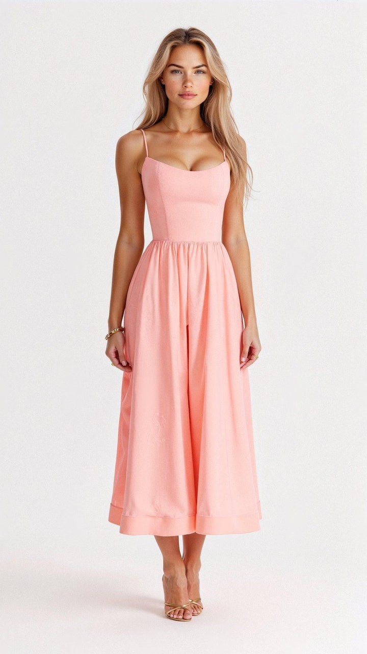Midikleid Damen Spaghettiträger | Kleid A Linie Damen U-Boot-Ausschnitt | Hochzeitsgast Kleid Damen Gartenparty