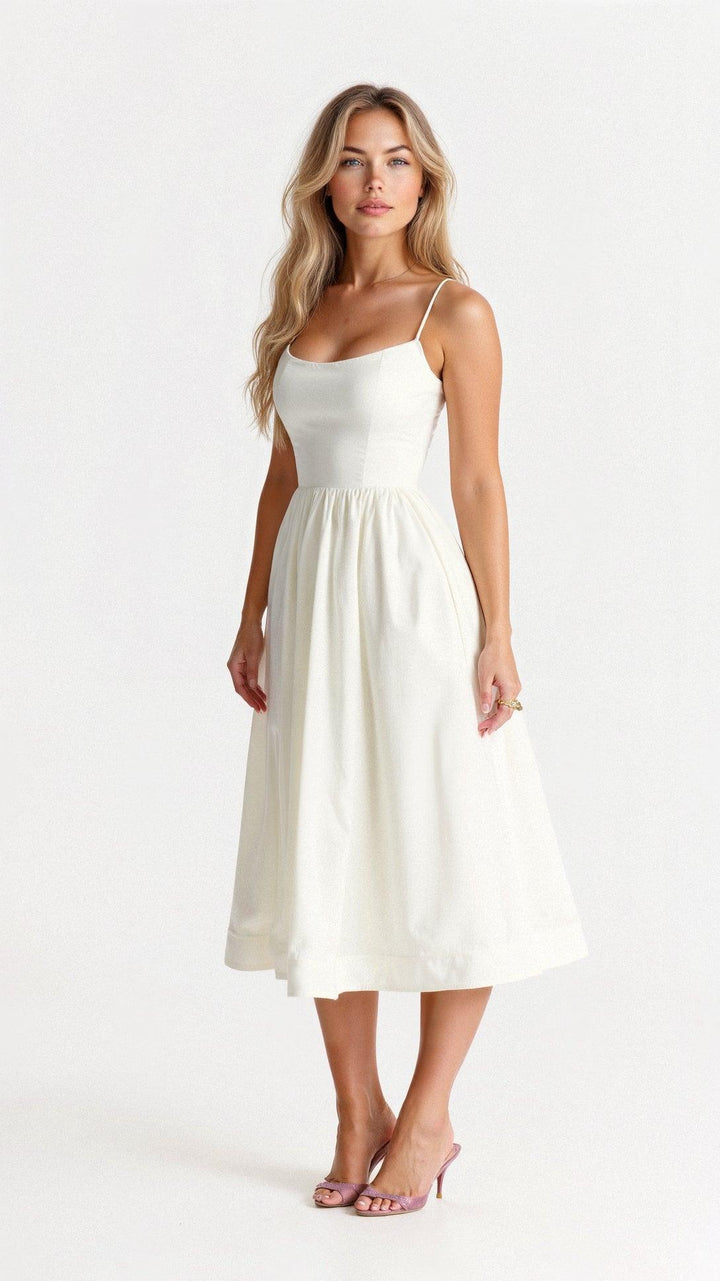 Midikleid Damen Spaghettiträger | Kleid A Linie Damen U-Boot-Ausschnitt | Hochzeitsgast Kleid Damen Gartenparty