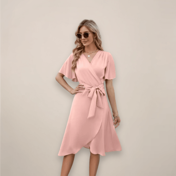 Wickelkleid Damen Midi | Midikleid Damen V-Ausschnitt Bindetaille | Sommerkleid Damen Locker Elegant