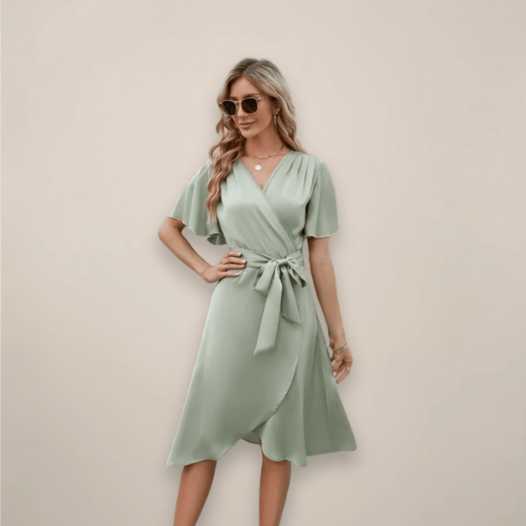 Wickelkleid Damen Midi | Midikleid Damen V-Ausschnitt Bindetaille | Sommerkleid Damen Locker Elegant
