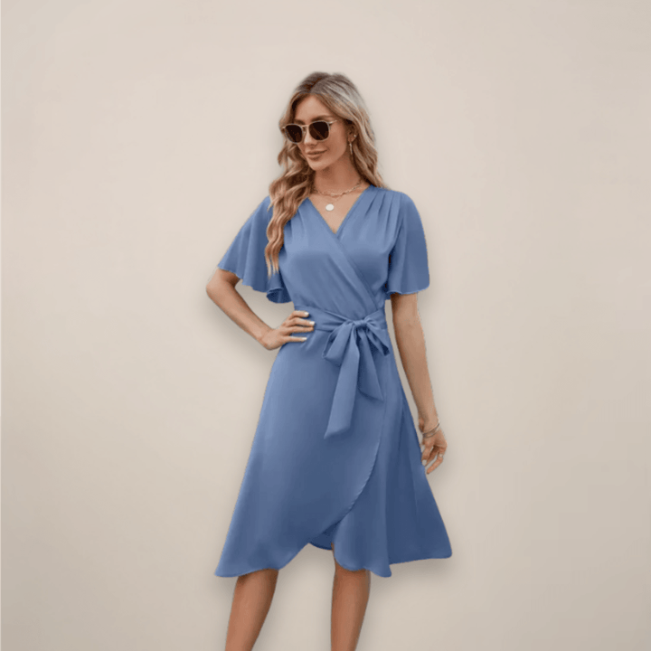 Wickelkleid Damen Midi | Midikleid Damen V-Ausschnitt Bindetaille | Sommerkleid Damen Locker Elegant