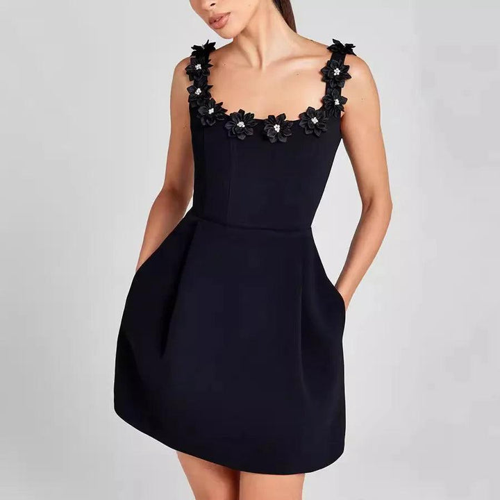 Etuikleid Damen Mini | Minikleid Damen Eckiger Ausschnitt Blumen | Sommerkleid Damen Tailliert Elegant