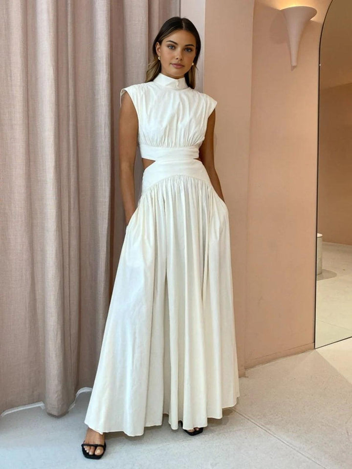 Stehkragen Maxikleid Damen | Maxikleid Damen Cutout Ärmellos | Festkleid Damen Romantisch Gewebt
