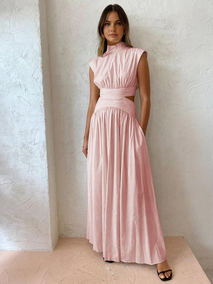 Stehkragen Maxikleid Damen | Maxikleid Damen Cutout Ärmellos | Festkleid Damen Romantisch Gewebt