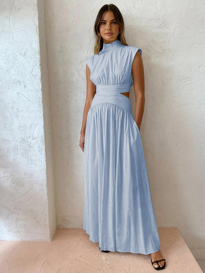 Stehkragen Maxikleid Damen | Maxikleid Damen Cutout Ärmellos | Festkleid Damen Romantisch Gewebt