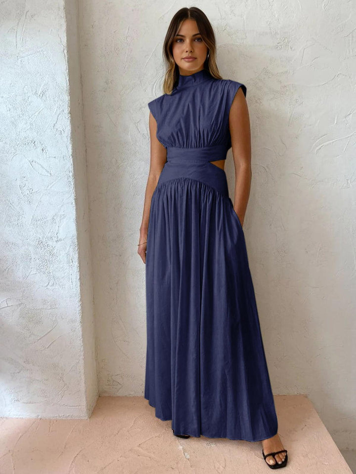 Stehkragen Maxikleid Damen | Maxikleid Damen Cutout Ärmellos | Festkleid Damen Romantisch Gewebt