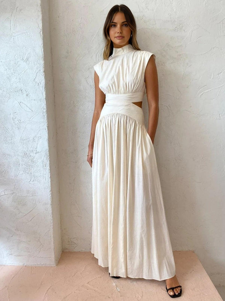 Stehkragen Maxikleid Damen | Maxikleid Damen Cutout Ärmellos | Festkleid Damen Romantisch Gewebt
