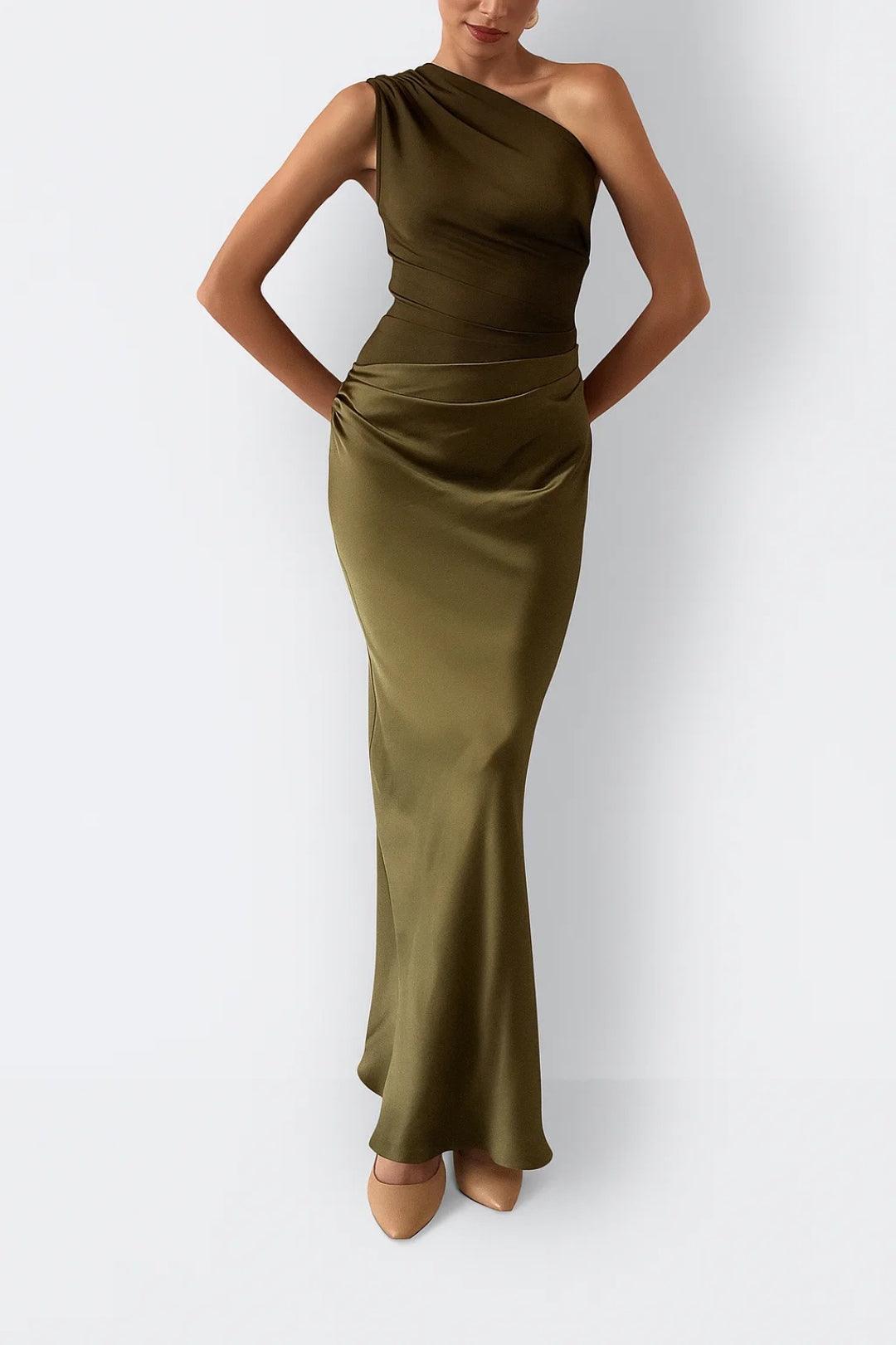 One Shoulder Kleid Damen Maxi | Abendkleid Damen Drapiert Schlank | Festkleid Damen Modern Elegant