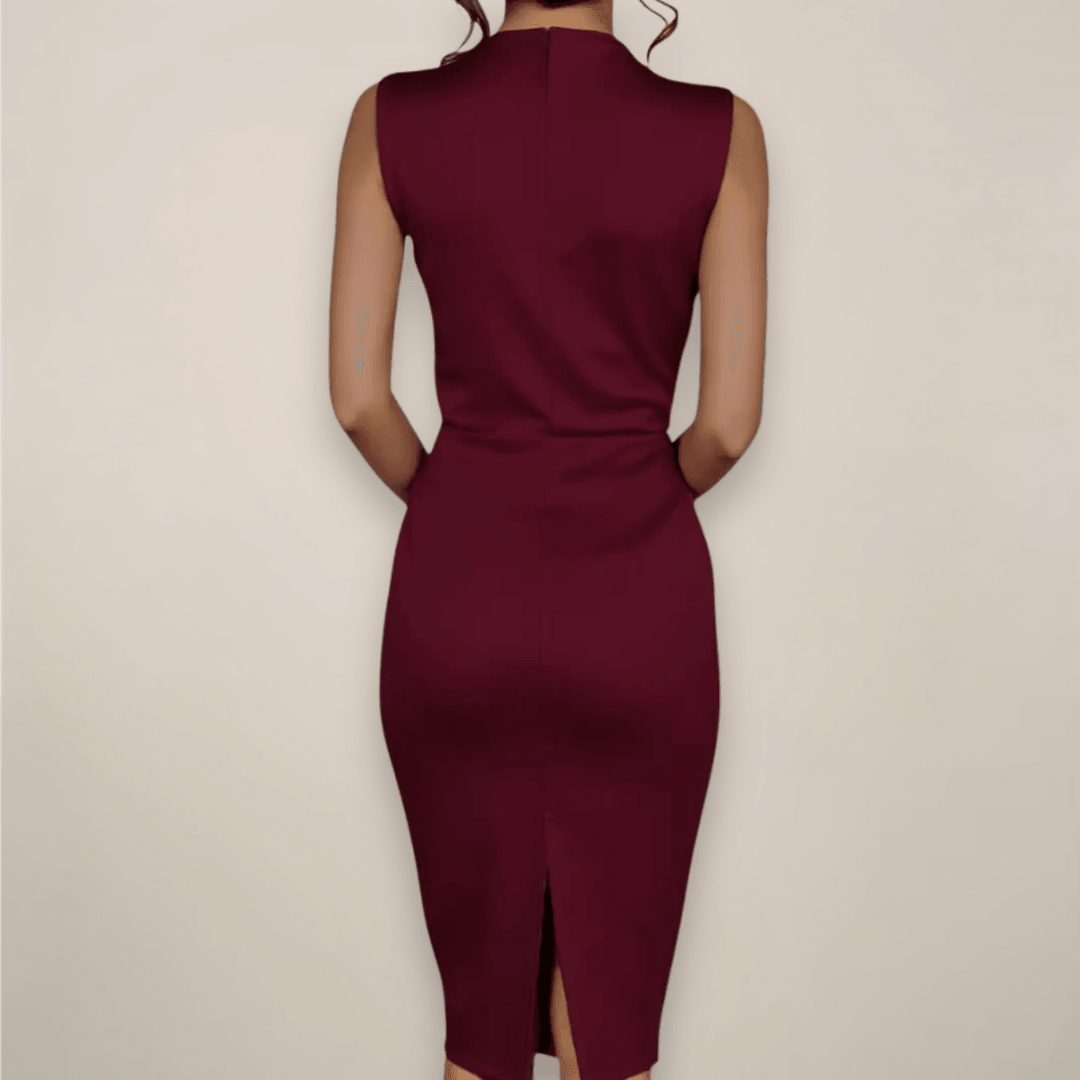 Etuikleid Damen Midi | Wickel Midikleid V-Ausschnitt | Business Kleid Büro Abend