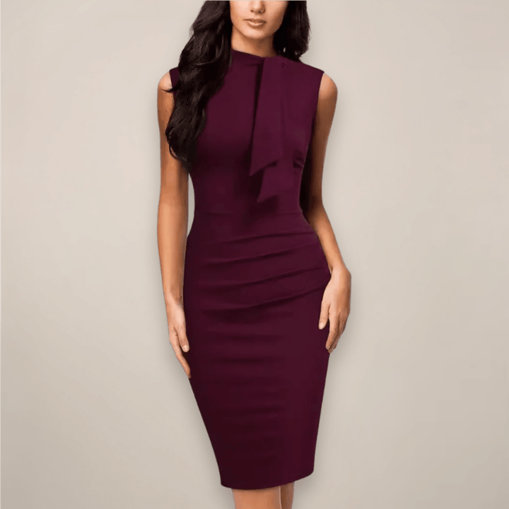 Etuikleid Damen Midi | Wickel Midikleid V-Ausschnitt | Business Kleid Büro Abend