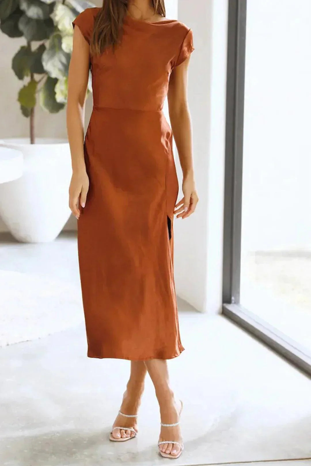 Unterkleid Damen Midi | Slip Dress Minimalistisch | Satinkleid Schlicht Eleganz