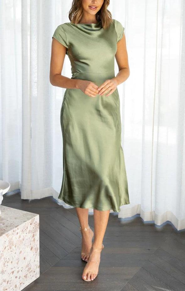 Sommerkleider Midi Damen | Midi Kleid Damen Bootsausschnitt Schlitz | Elegantes Kleid Kurzarm Figurbetont