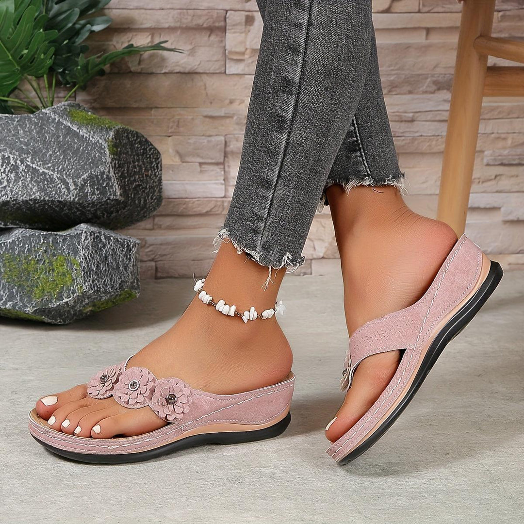 Sandalen Damen Keilabsatz Blumen | Plateau Riemchen Orthopädisch | Bequeme Sommerschuhe Elegant