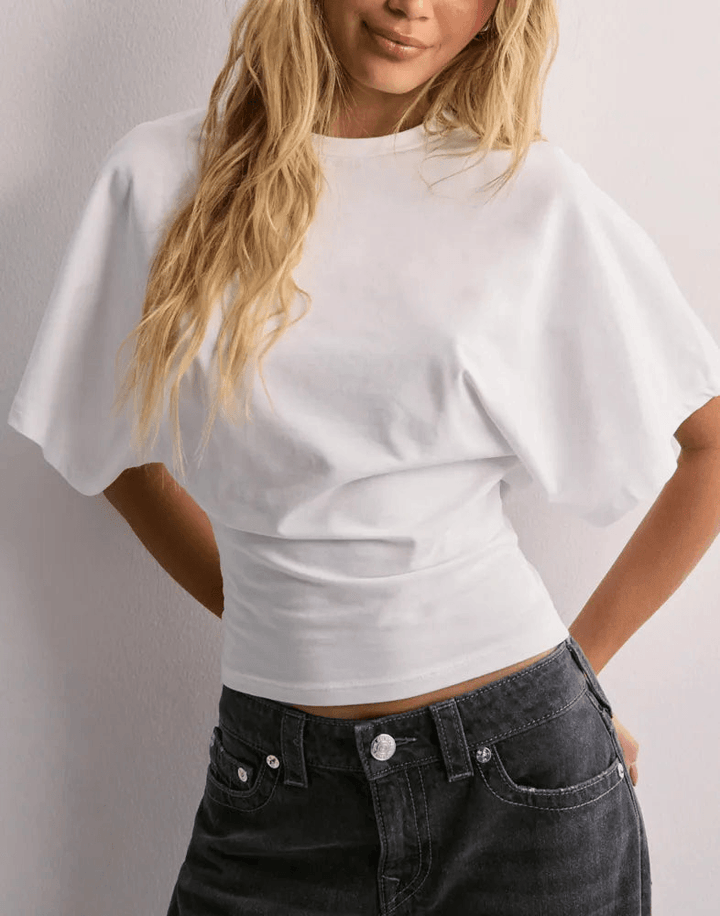 Top Damen Rundhals | Kurzarm Oversized Ärmel Sommer | Sommertop Schlank Geschnitten Casual