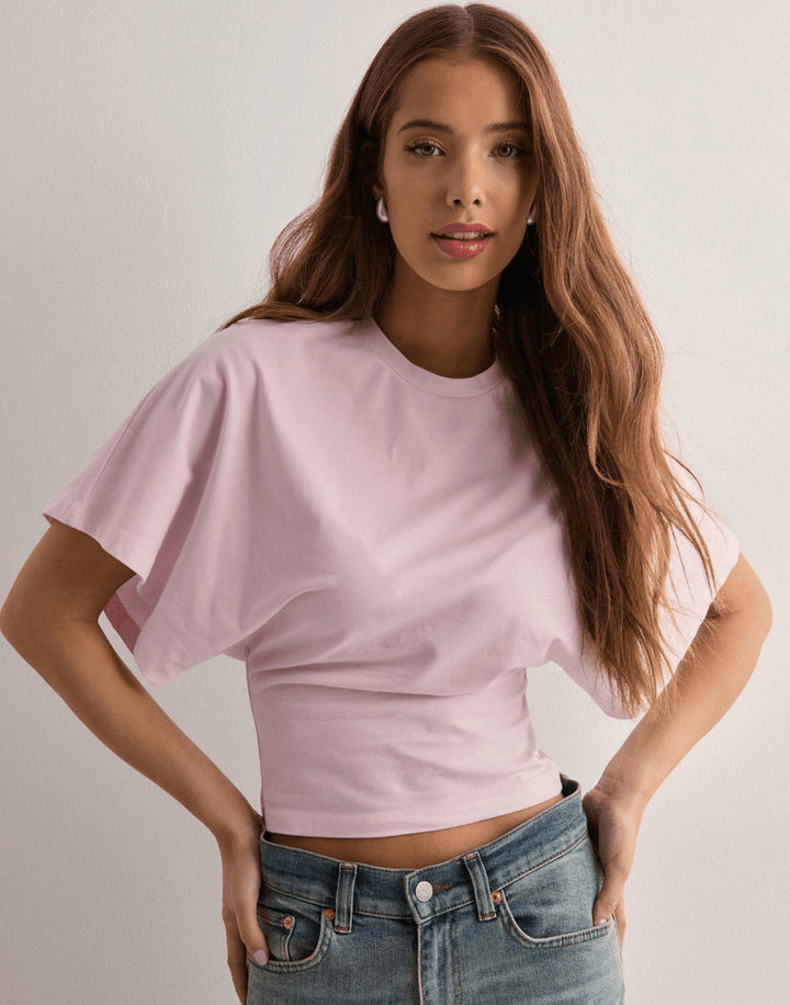 Top Damen Rundhals | Kurzarm Oversized Ärmel Sommer | Sommertop Schlank Geschnitten Casual