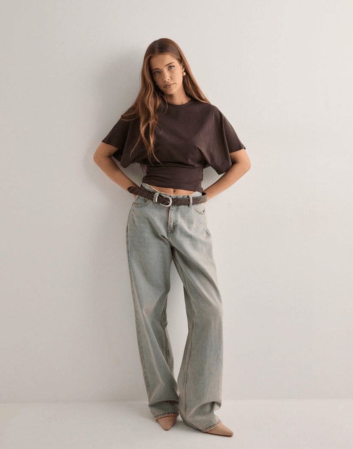 Top Damen Rundhals | Kurzarm Oversized Ärmel Sommer | Sommertop Schlank Geschnitten Casual