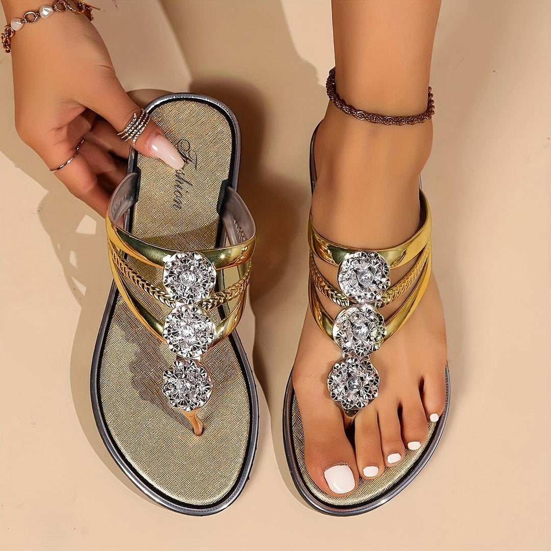 Sandalen Damen Flach Glitzer | Strass Verstellbar Elegant | Sommersandalen Gepolstert Komfort