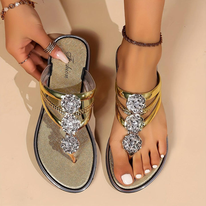 Sandalen Damen Flach Glitzer | Strass Verstellbar Elegant | Sommersandalen Gepolstert Komfort