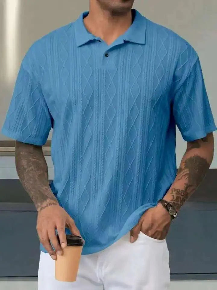 Strickshirt Herren Kurzarm | Männer Shirt Kontrastkragen | Feinstrick Freizeitshirt