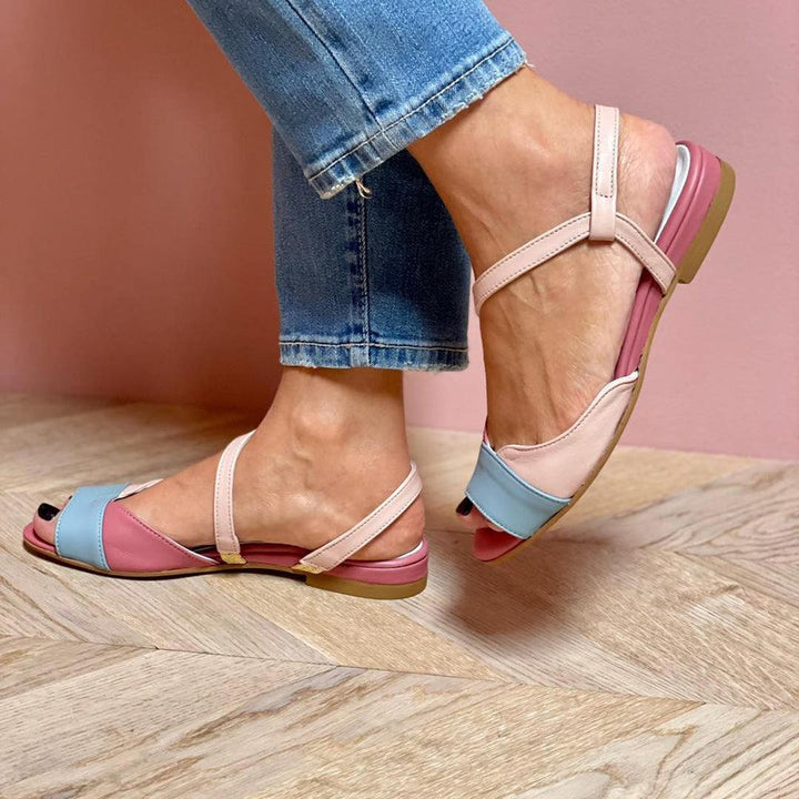 Sandalen Damen Asymmetrisch Colour-Block | Offene Zehen Niedriger Absatz | Sommersandalen Pink Modern