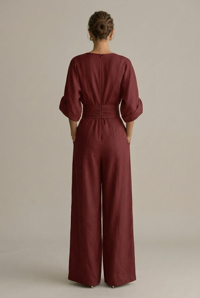 Jumpsuit Damen Wickeloptik | Overall Damen V-Ausschnitt Weitbein | Sommer Jumpsuit Damen Dreiviertelärmel