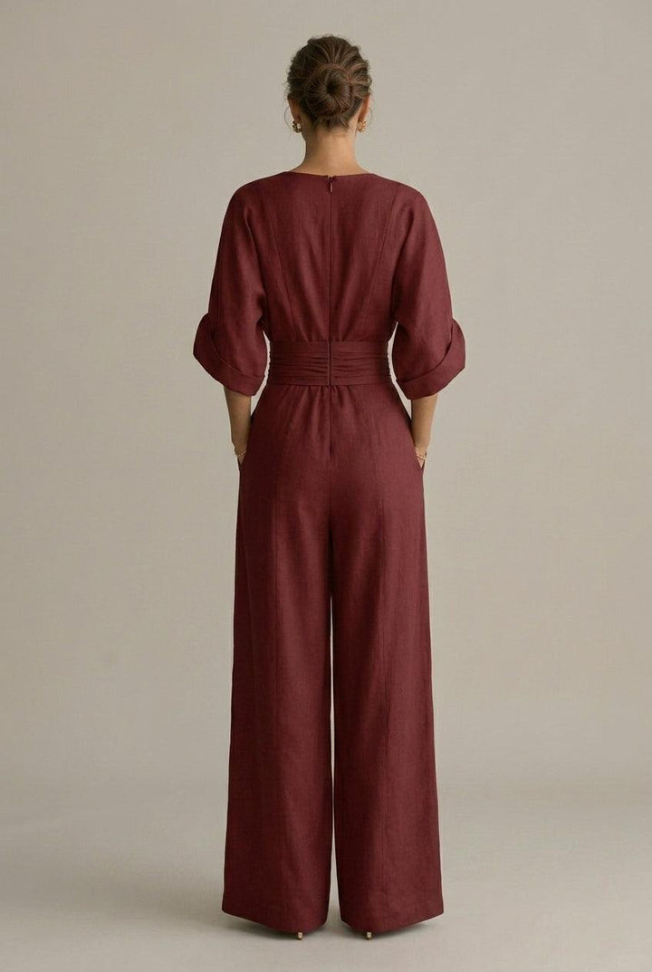 Jumpsuit Damen Wickeloptik | Overall Damen V-Ausschnitt Weitbein | Sommer Jumpsuit Damen Dreiviertelärmel