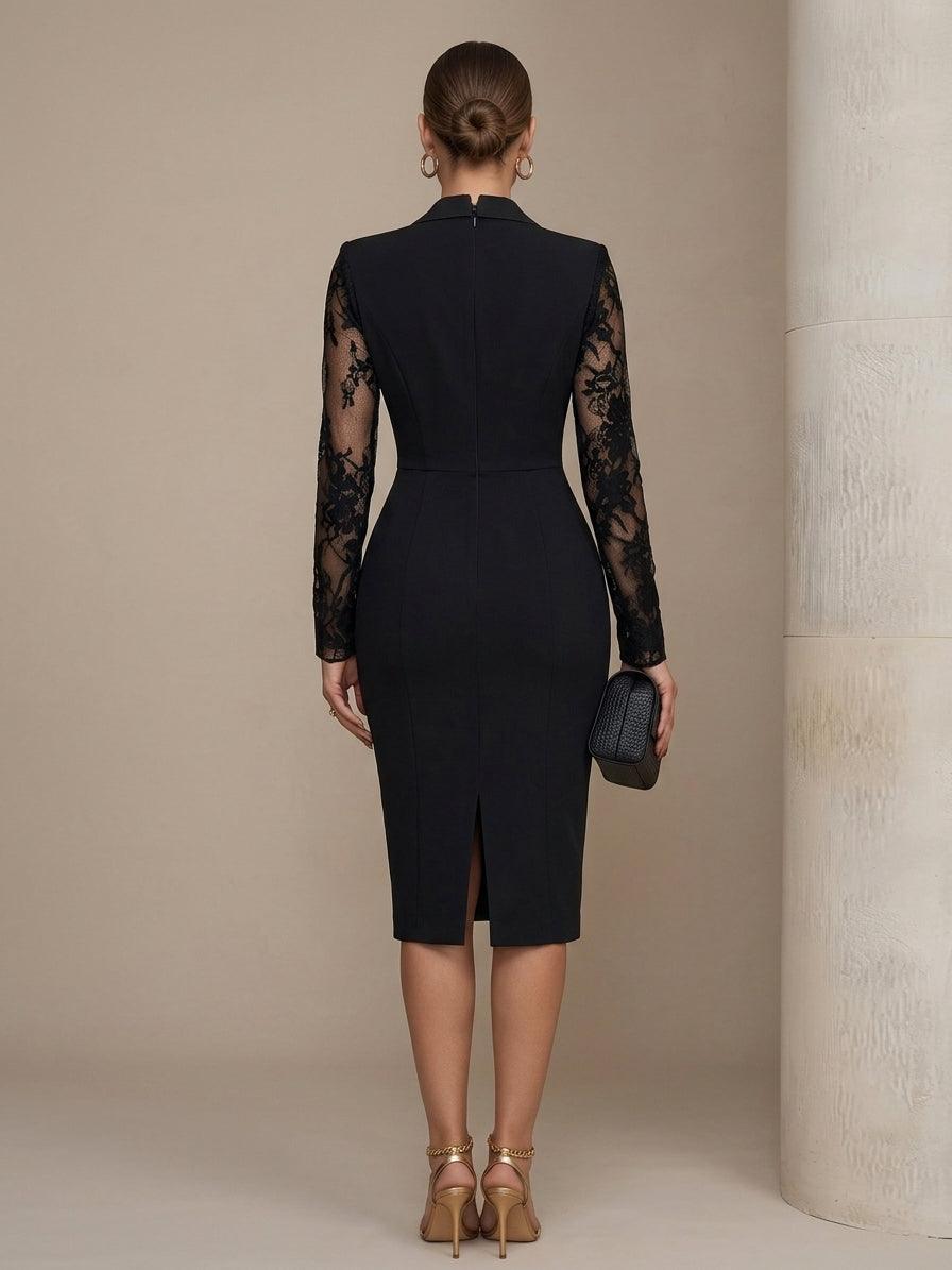 Blazerkleid Damen Midi Spitze | Bodycon Kleid Langarm Elegant | Abendkleid Blazer Spitzenärmel