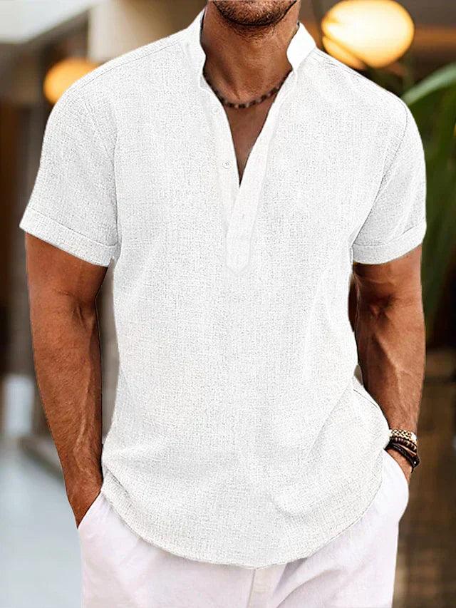 Henley Hemd Herren Sommer | Kurzarm Stehkragen Hemd Herren | Sommerhemd Herren Knopfleiste
