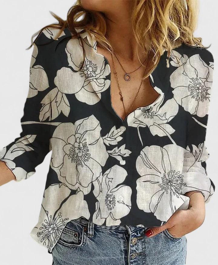Blusenhemd Damen Leinen | Hemdbluse Damen Knopfleiste | Leinenbluse Damen Revers