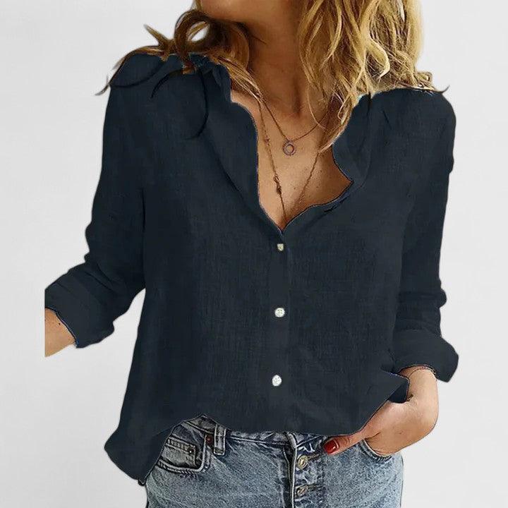 Blusenhemd Damen Leinen | Hemdbluse Damen Knopfleiste | Leinenbluse Damen Revers