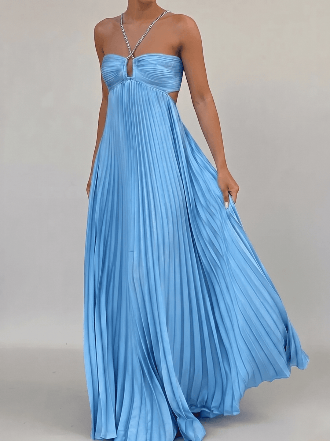 Maxikleid Damen Neckholder Rueckenausschnitt | Abendkleid Plissee Damen Rueckenfrei | Sommerkleider Midi Rueckenlos Damen