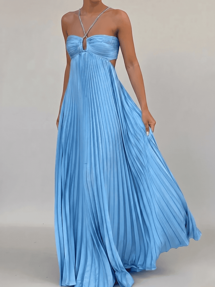Maxikleid Damen Neckholder Rueckenausschnitt | Abendkleid Plissee Damen Rueckenfrei | Sommerkleider Midi Rueckenlos Damen