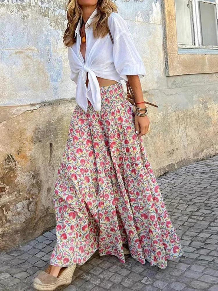 Maxirock Damen Blumendruck | Boho Rock Damen Hohe Taille | A-Linie Rock Damen Fliessend