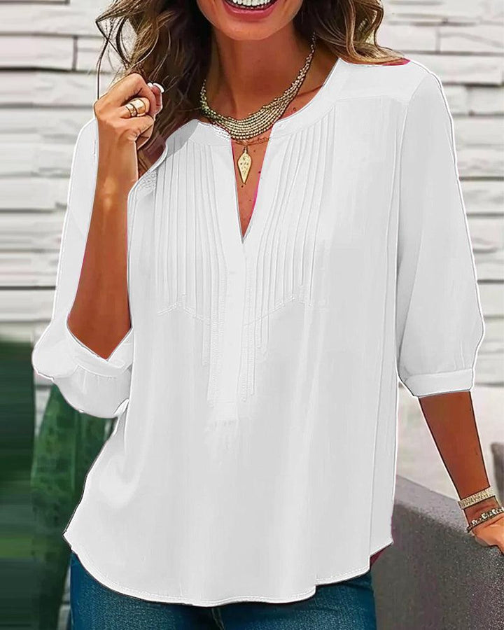 Top Damen V-Ausschnitt Gefaltet | Minimalistisch Stehkragen | Sommertop Elegant Casual