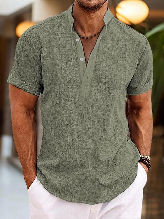 Henley Hemd Herren Sommer | Kurzarm Stehkragen Hemd Herren | Sommerhemd Herren Knopfleiste