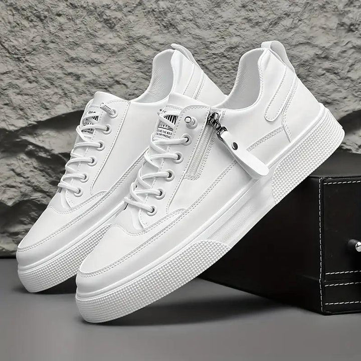 Herren Sneaker Leder | Seitenreissverschluss Schnürung Weiss | Halbschuhe Smart Casual