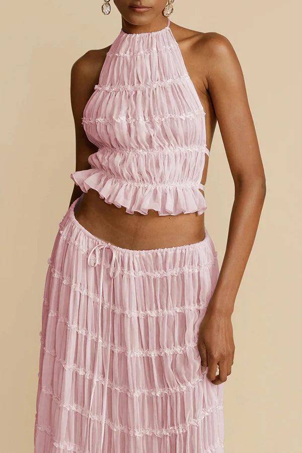 Halter Top Damen Gefaltet | Hoher Ausschnitt Rüschen Cropped | Sommertop Rückenfrei Strand