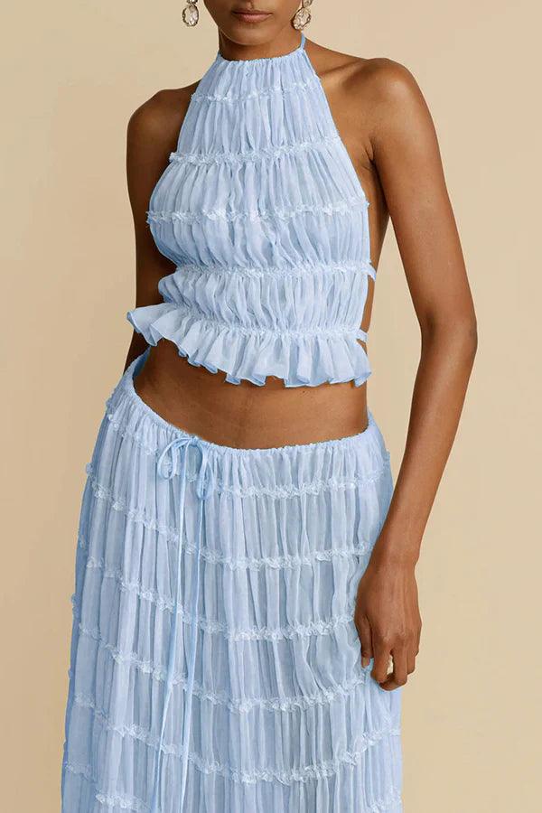 Halter Top Damen Gefaltet | Hoher Ausschnitt Rüschen Cropped | Sommertop Rückenfrei Strand