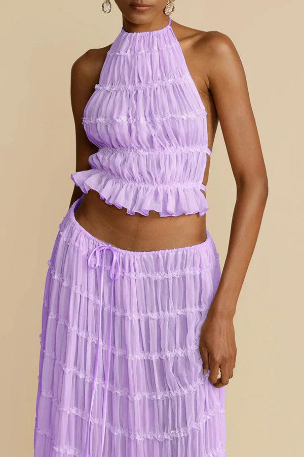 Halter Top Damen Gefaltet | Hoher Ausschnitt Rüschen Cropped | Sommertop Rückenfrei Strand