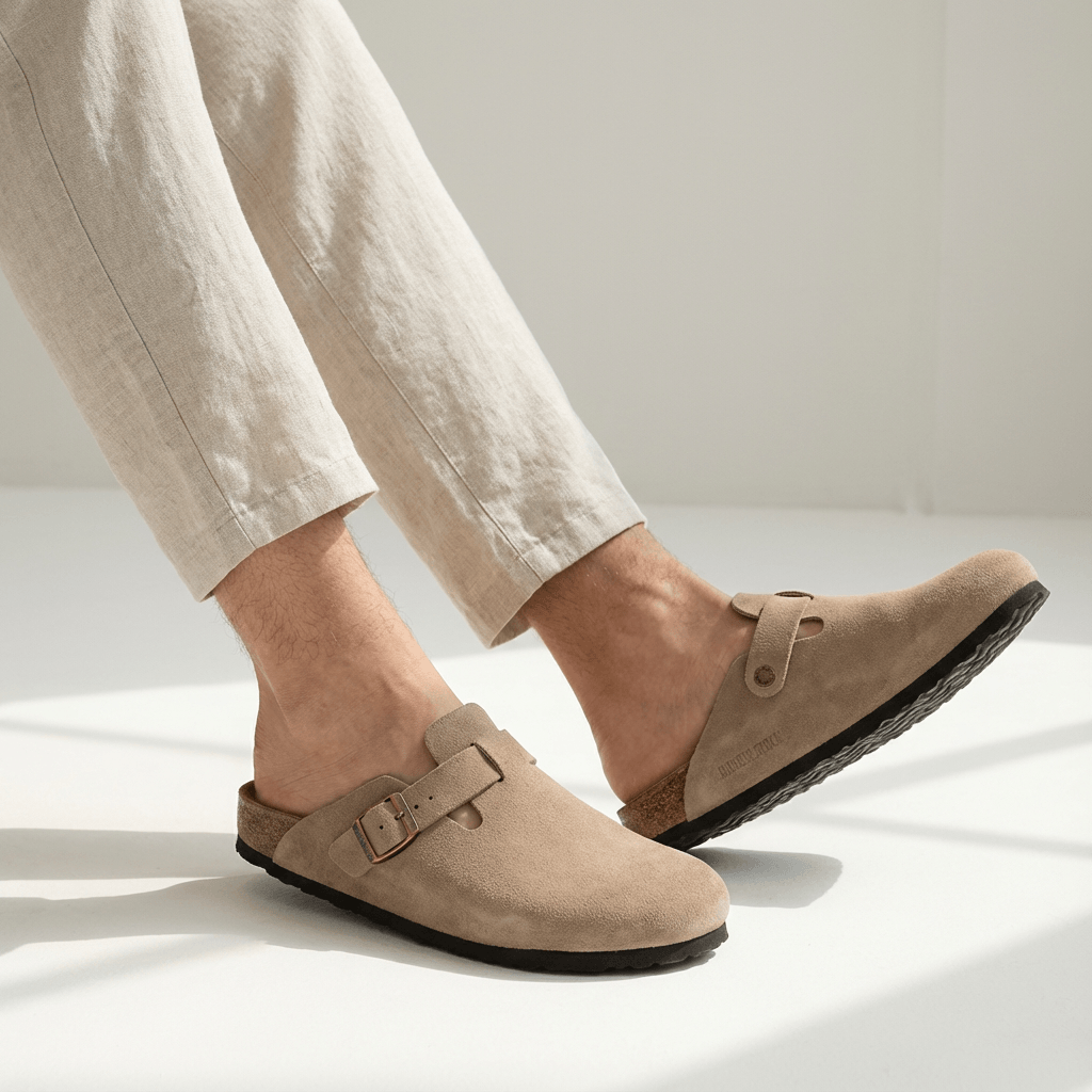Clogs Herren Wildleder | Pantoletten mit Schnalle | Hausschuhe Herren Bequem