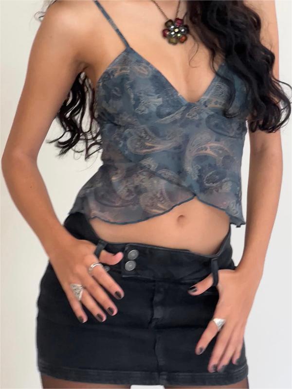 Top Damen V-Ausschnitt Ärmellos | Asymmetrisch Rüschen Cropped | Sommertop Strand Casual