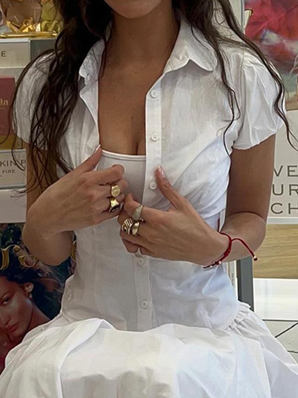 Hemd Damen Weiss Kurzarm | Umlegekragen Schlank Geschnitten | Sommerhemd Casual Elegant